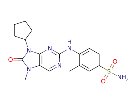 Molecular Structure of 1124329-10-7 (4-[(9-cyclopentyl-7-methyl-8-oxo-8,9-dihydro-7H-purin-2-yl)-amino]-3-methylbenzenesulfonamide)