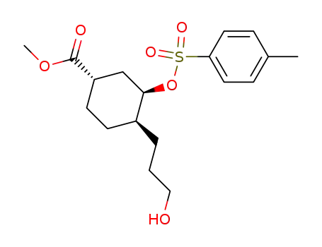 Molecular Structure of 102437-57-0 (methyl 4-(3-hydroxypropyl)-3-(tosyloxy)cyclohexanecarboxylate)
