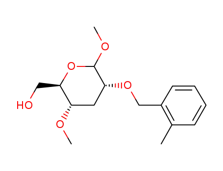 Molecular Structure of 123919-88-0 (.alpha.-ribo-Hexopyranoside, methyl 3-deoxy-4-O-methyl-2-O-(2-methylphenyl)methyl-)