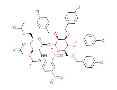 Acetic acid (2R,3S,4R,5R,6S)-3-acetoxy-2-acetoxymethyl-5-(2,4-dinitro-phenylamino)-6-[(2R,3S,4S,5R,6R)-3,4,5-tris-(4-chloro-benzyloxy)-6-(4-chloro-benzyloxymethyl)-tetrahydro-pyran-2-yloxy]-tetrahydro-pyran-4-yl ester
