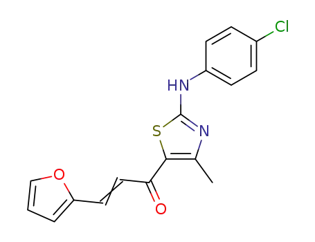 Molecular Structure of 112833-36-0 (2-Propen-1-one,
1-[2-[(4-chlorophenyl)amino]-4-methyl-5-thiazolyl]-3-(2-furanyl)-)