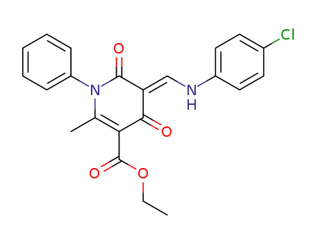Molecular Structure of 73754-46-8 (3-(p-Chloranilinomethylen)-6-methyl-1-phenyl-2,4-dioxo-2H,4H-pyridin-5-carbonsaeureethylester)