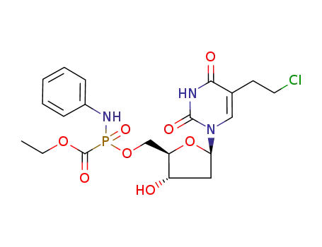 Molecular Structure of 115365-40-7 (Uridine,5-(2-chloroethyl)-2'-deoxy-, 5'-[P-(ethoxycarbonyl)-N-phenylphosphonamidate](9CI))