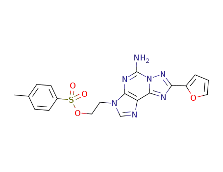 Molecular Structure of 515160-77-7 (toluene-4-sulfonic acid 2-(5-amino-8-furan-2-yl-[1,2,4]triazolo[5,1-<i>i</i>]purin-3-yl)-ethyl ester)