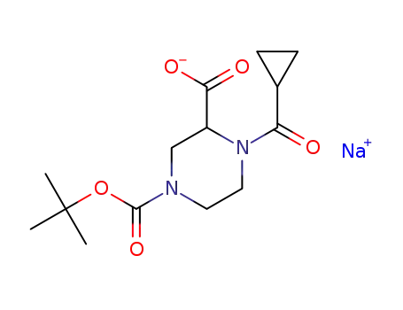 Molecular Structure of 1352087-50-3 (sodium 1-tert-butyl 4-cyclopropanecarbonyl-piperazine-1, 3-dicarboxylate)