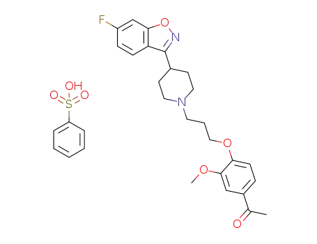 Molecular Structure of 1299470-46-4 (4'-[3-[4-(6-fluoro-1,2-benzisoxazol-3-yl)piperidino]propoxy]-3'-methoxyacetophenone benzenesulphonate)