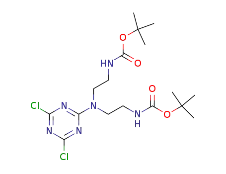 Molecular Structure of 893842-30-3 (10-Oxa-2,5,8-triazadodecanoic acid,
5-(4,6-dichloro-1,3,5-triazin-2-yl)-11,11-dimethyl-9-oxo-,
1,1-dimethylethyl ester)