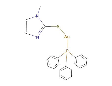 Molecular Structure of 1355252-26-4 ((C<sub>3</sub>H<sub>3</sub>N<sub>2</sub>(CH<sub>3</sub>)S)(triphenylphosphine gold(I)))