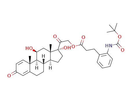 Molecular Structure of 1314005-13-4 (3-(2-(tert-butoxycarbonylamino)phenyl)propionic acid 2-(11,17-dihydroxy-10,13-dimethyl-3-oxo-6,7,8,9,10,11,12,13,14,15,16,17-dodecahydro-3H-cyclopenta[a]phenanthren-17-yl)-2-oxoethyl ester)