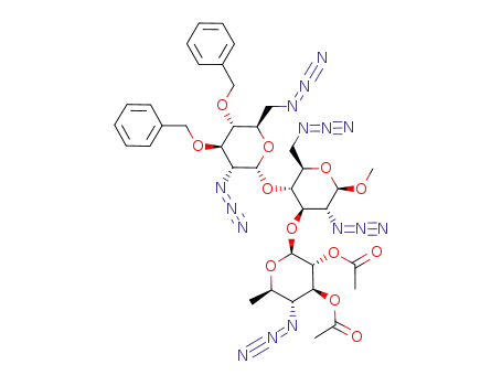 Acetic acid (2S,3R,4S,5R,6R)-4-acetoxy-5-azido-2-[(2R,3R,4R,5R,6R)-3-azido-5-((2R,3R,4R,5R,6R)-3-azido-6-azidomethyl-4,5-bis-benzyloxy-tetrahydro-pyran-2-yloxy)-6-azidomethyl-2-methoxy-tetrahydro-pyran-4-yloxy]-6-methyl-tetrahydro-pyran-3-yl ester