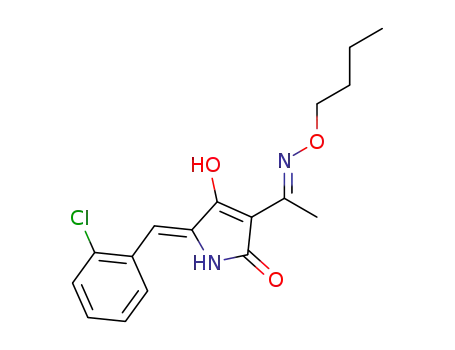 Molecular Structure of 1262232-64-3 ((Z)-3-((E)-1-(butoxyimino)ethyl)-5-(2-chlorobenzylidene)-4-hydroxy-1,5-dihydro-2H-pyrrole-2-one)