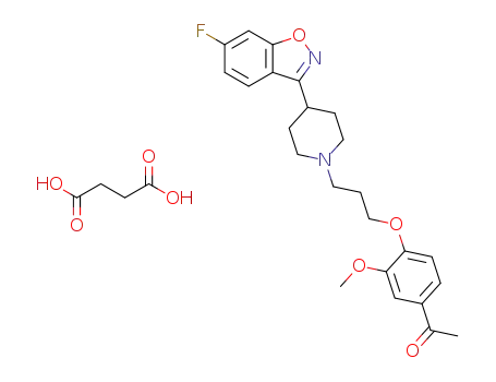 Molecular Structure of 1299470-43-1 (4'-[3-[4-(6-fluoro-1,2-benzisoxazol-3-yl)piperidino]propoxy]-3'-methoxyacetophenone succinate)