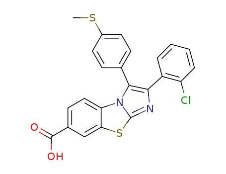 Molecular Structure of 1370025-25-4 (2-(2-chlorophenyl)-3-[4-(methylsulfanyl) phenyl]-2,3-dihydroimidazo[2,1-b][1,3]benzothiazole-7-carboxylic acid)