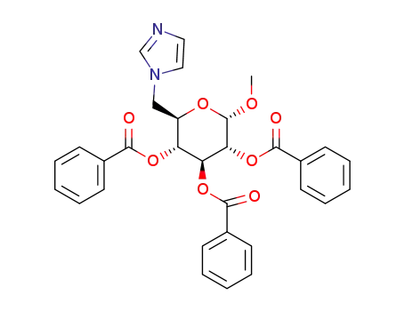 Molecular Structure of 1254939-67-7 (1-(methyl 2,3,4-tri-O-benzoyl-6-deoxy-α-D-glucopyrano-6-yl)imidazole)