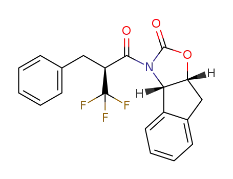 Molecular Structure of 1335544-69-8 ((3aS,8aR)-3-[(2S)-2-benzyl-3,3,3-trifluoropropanoyl]-3,3a,8,8a-tetrahydro-2H-indeno[1,2-d][1,3]oxazol-2-one)