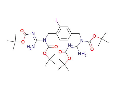 Molecular Structure of 687635-87-6 (Carbamic acid,
[(2-iodo-1,4-phenylene)bis(methylene)]bis[[[[(1,1-dimethylethoxy)carbon
yl]amino]iminomethyl]-, bis(1,1-dimethylethyl) ester)