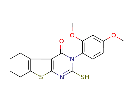 Molecular Structure of 944567-81-1 (3-(2,4-dimethoxy-phenyl)-2-mercapto-5,6,7,8-tetrahydro-3<i>H</i>-benzo[4,5]thieno[2,3-<i>d</i>]pyrimidin-4-one)