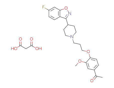 Molecular Structure of 1299470-42-0 (4'-[3-[4-(6-fluoro-1,2-benzisoxazol-3-yl)piperidino]propoxy]-3'-methoxyacetophenone malonate)