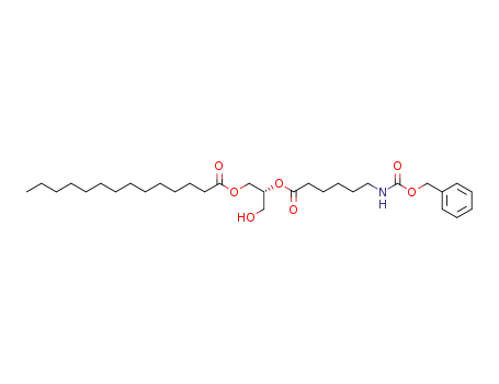 Molecular Structure of 852066-11-6 (Tetradecanoic acid (R)-2-(6-benzyloxycarbonylamino-hexanoyloxy)-3-hydroxy-propyl ester)