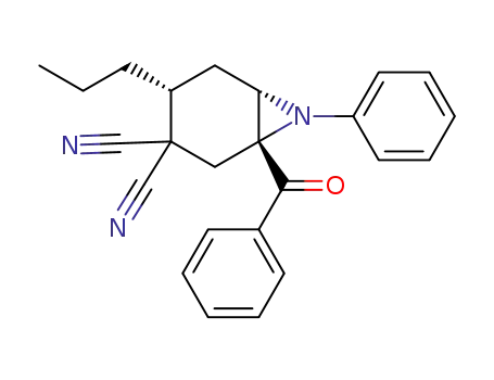 Molecular Structure of 1296207-93-6 ((1R,4R,6S)-1-benzoyl-7-phenyl-4-propyl-7-azabicyclo[4.1.0]heptane-3,3-dicarbonitrile)