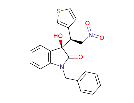 Molecular Structure of 1366043-10-8 ((R)-1-benzyl-3-hydroxy-3-((S)-2-nitro-1-(thiophen-3-yl)ethyl)indolin-2-one)