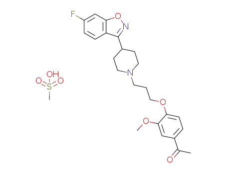 Molecular Structure of 1299470-47-5 (4'-[3-[4-(6-fluoro-1,2-benzisoxazol-3-yl)piperidino]propoxy]-3'-methoxyacetophenone methanesulphonate)