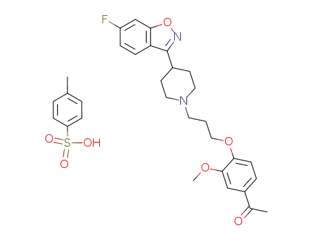 Molecular Structure of 1299470-48-6 (4'-[3-[4-(6-fluoro-1,2-benzisoxazol-3-yl)piperidino]propoxy]-3'-methoxyacetophenone p-toluenesulphonate)