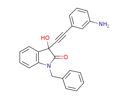Molecular Structure of 1292358-55-4 (1-benzyl-3-hydroxy-3-((3-aminophenyl)ethynyl)indolin-2-one)