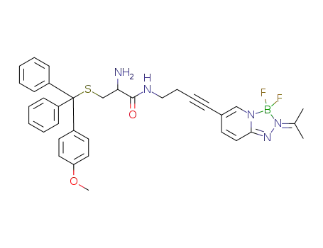 6-(4-(2-amino-3-((4-methoxyphenyl)diphenylmethylthio)-propanamido)but-1-ynyl)-3,3-difluoro-2-(propan-2-ylidene)-2,3-dihydro[1,2,4,3]triazaborolo[4,5-a]pyridin-2-ium-3-uide
