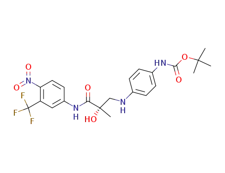 Molecular Structure of 911297-25-1 ((S)-{4-[2-hydroxy-2-(4-nitro-3-trifluoromethylphenylcarbamoyl)propylamino]phenyl}carbamic acid tert-butyl ester)
