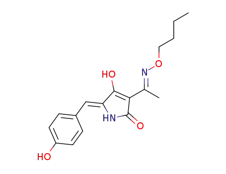 Molecular Structure of 1262232-53-0 ((Z)-3-((E)-1-(butoxyimino)ethyl)-4-hydroxy-5-(4-hydroxybenzylidene)-1,5-dihydro-2H-pyrrole-2-one)