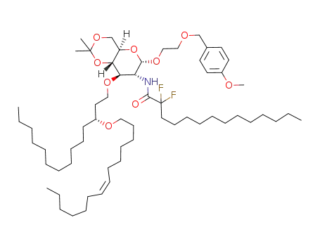 Molecular Structure of 592543-41-4 (2-(4-methoxybenzyloxy)ethyl 2-deoxy-2-(2,2-difluorotetradecanamido)-4,6-O-isopropylidene-3-O-[(R)-3-[(Z)-tetradec-7-enyloxy]tetradecyl]-α-D-glycopyranoside)