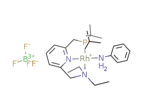 Molecular Structure of 1377605-05-4 ([Rh(2-(CH<sub>2</sub>-PtBu<sub>2</sub>)-6-(CH<sub>2</sub>-NEt<sub>2</sub>)C<sub>5</sub>H<sub>3</sub>N)(NH<sub>2</sub>C<sub>6</sub>H<sub>5</sub>)]BF<sub>4</sub>)