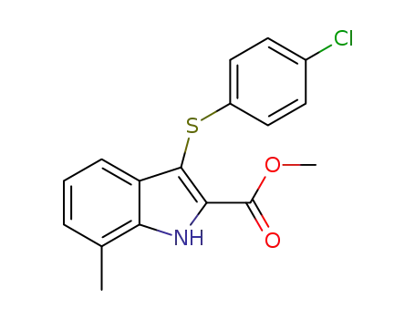Molecular Structure of 1429474-10-1 (methyl 3-((4-chlorophenyl)thio)-7-methyl-1H-indole-2-carboxylate)