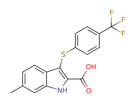 Molecular Structure of 1429474-34-9 (6-methyl-3-((4-(trifluoromethyl)phenyl)thio)-1H-indole-2-carboxylic acid)