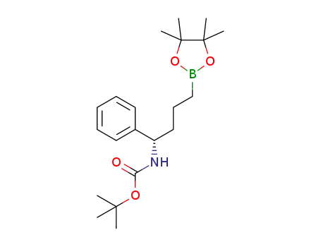 Molecular Structure of 1449466-90-3 ((S)-N-(t-butoxycarbonyl)-4-(4,4,5,5-tetramethyl-1,3,2-dioxaborolan-2-yl)-1-phenyl-butan-1-amine)