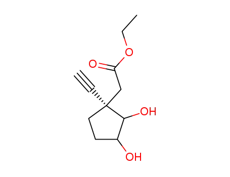 Molecular Structure of 545363-19-7 (Cyclopentaneacetic acid, 1-ethynyl-2,3-dihydroxy-, ethyl ester, (1S)- (9CI))