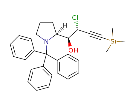 Molecular Structure of 1383686-08-5 ((-)-(1S,2R)-2-chloro-4-(trimethylsilyl)-1-((S)-1-tritylpyrrolidin-2-yl)but-3-yn-1-ol)