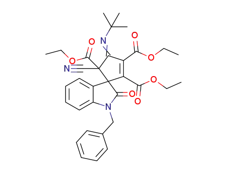 Molecular Structure of 1428955-84-3 (triethyl 1'-benzyl-4-(tert-butylimino)-5-cyano-2'-oxospiro[cyclopent[2]ene-1,3'-indoline]-2,3,5-tricarboxylate)