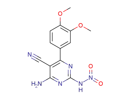 Molecular Structure of 1374981-24-4 (4-amino-6-(3,4-dimethoxyphenyl)-2-nitroaminopyrimidine-5-carbonitrile)