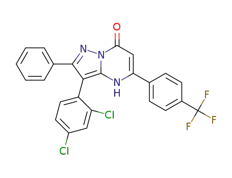 Molecular Structure of 1221129-50-5 (3-(2,4-dichlorophenyl)-2-phenyl-5-(4-(trifluoromethyl)phenyl)pyrazolo[1,5-a]pyrimidin-7(4H)-one)