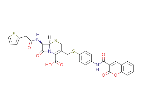 8-oxo-3-((4-(2-oxo-2H-chromene-3-carboxamido)phenylthio)methyl)-7-(2-(thiophen-2-yl)acetamido)-5-thia-1-aza-bicyclo[4.2.0]oct-2-ene-2-carboxylic acid