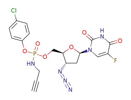 Molecular Structure of 1456615-57-8 (3'-azido-2',3'-dideoxy-5-fluorouridine 5'-O-(4-chlorophenyl-N-propargylphosphate))
