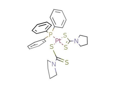 Molecular Structure of 1449578-51-1 ((PPh3)Pt(κS,S2CNC4H8)-(κ(2)S,S-S2CNC4H8))