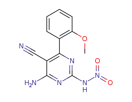 Molecular Structure of 1374981-21-1 (4-amino-6-(2-methoxyphenyl)-2-nitroaminopyrimidine-5-carbonitrile)