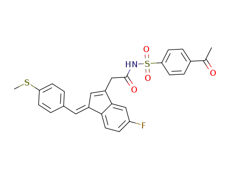 Molecular Structure of 1361001-41-3 ((E)-N-(4-acetylphenylsulfonyl)-2-(5-fluoro-1-(4-(methylthio)benzylidene)-1H-inden-3-yl)acetamide)