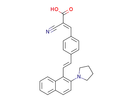 Molecular Structure of 1404196-50-4 ((E)-2-cyano-3-(4-((E)-2-(2-(pyrrolidin-1-yl)naphthalen-1-yl)vinyl)phenyl)acrylic acid)