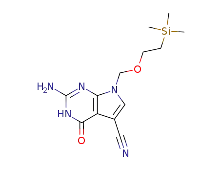 2-amino-4-oxo-7-(2-trimethylsilanyl-ethoxymethyl)-4,7-dihydro-3<i>H</i>-pyrrolo[2,3-<i>d</i>]pyrimidine-5-carbonitrile