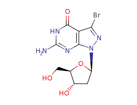 Molecular Structure of 183274-52-4 (6-amino-3-bromo-1-(2-deoxy-β-D-erythro-pentofuranosyl)-1,5-dihydro-4H-pyrazole<3,4-d>pyrimidin-4-one)