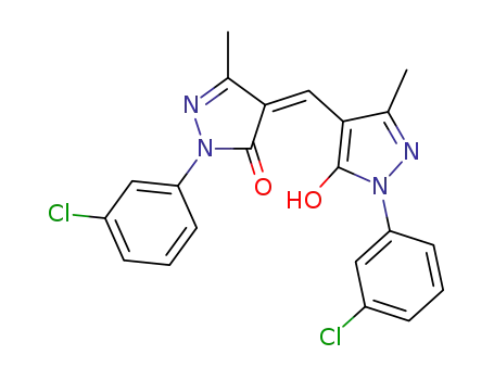 Molecular Structure of 1630954-70-9 (2-(3-chlorophenyl)-4-{[1-(3-chlorophenyl)-5-hydroxy-3-methyl-1H-pyrazol-4-yl]methylene}-5-methyl-2,4-dihydro-3H-pyrazol-3-one)